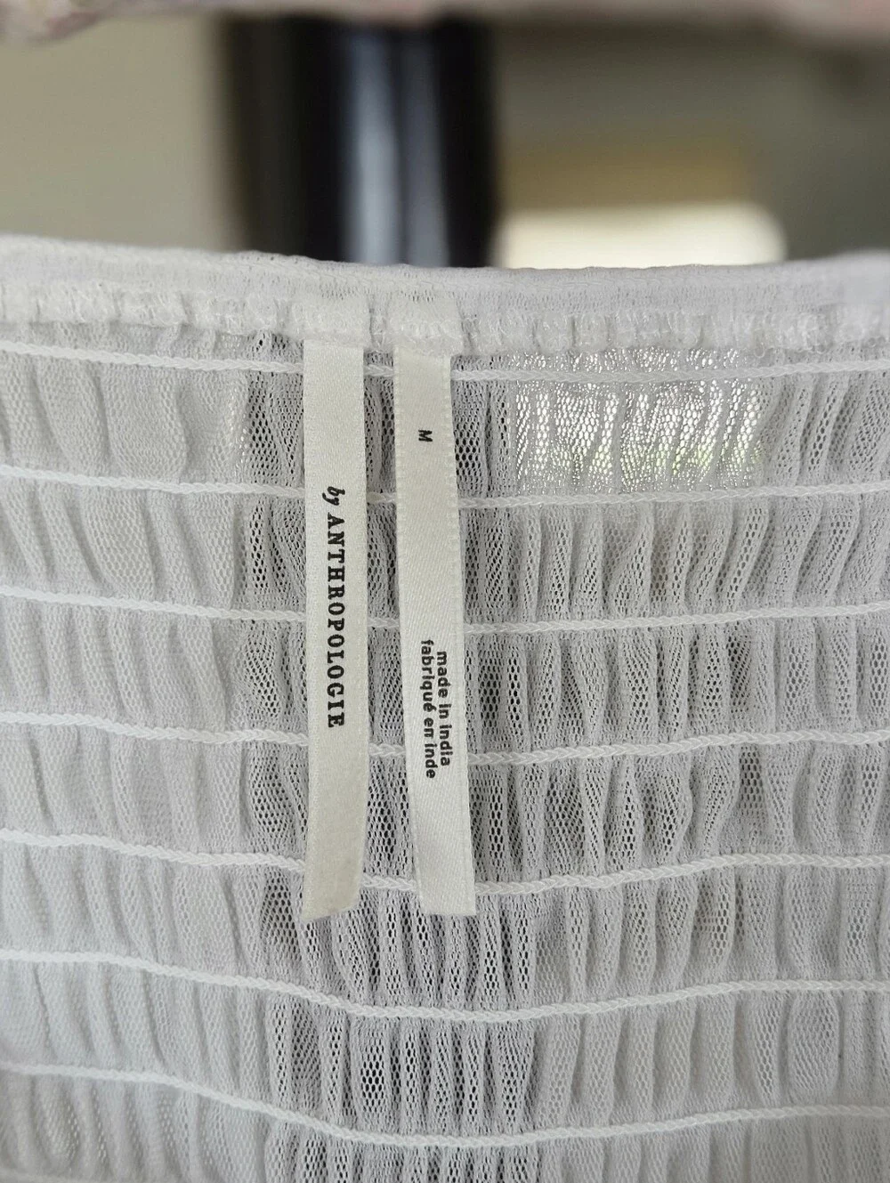 Anthropologie White Smocked Sweetheart Blouse Peasant Top